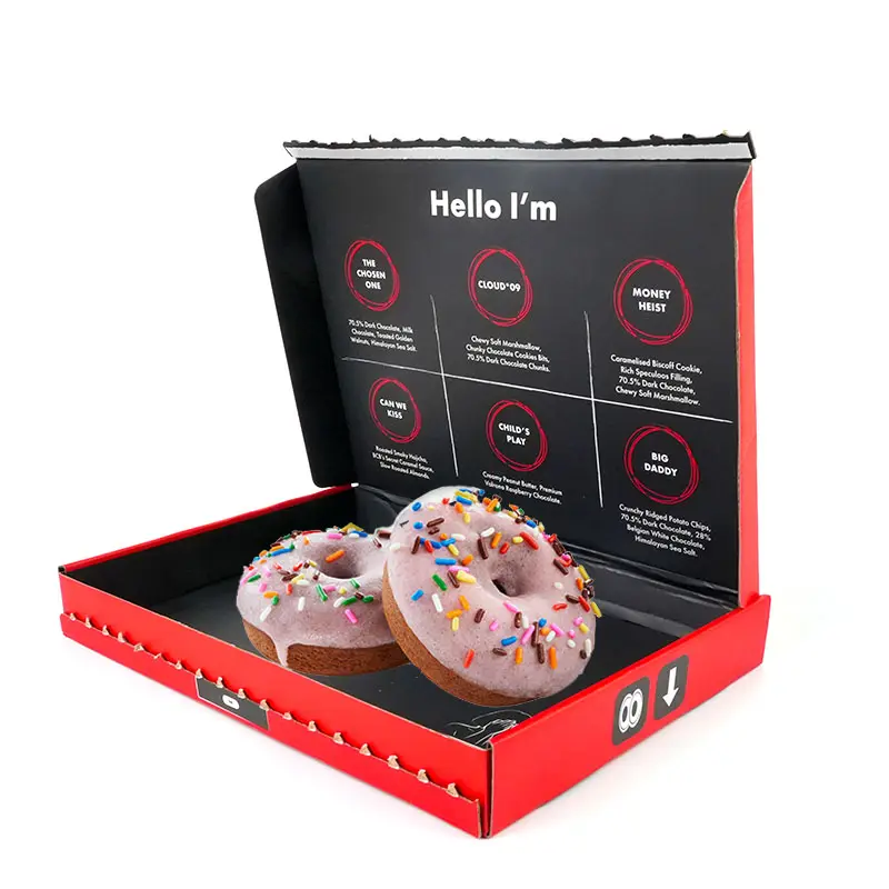 Custom Printed Red Corrugated Cardboard Cookie Brownies Donuts Mailer Packaging Box With Self-adhesive Tear Strip