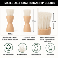 Brosse de nettoyage en crin de cheval naturel, manche en bois de hêtre, poils blancs, brosse compacte en forme de champignon