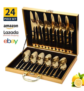 Bộ đồ ăn bằng thép không gỉ cao cấp 24 món đặt phong cách phương Tây bít tết dao nĩa muỗng ăn xuyên biên giới với hộp quà tặng - Product Image 4