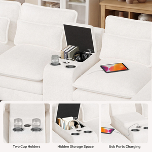Sofá Seccional Modular en Forma de L con Portavasos con Carga USB, Tapizado en Tela, con Espacio de Almacenamiento, para Hotel o Apartamento - Product Image 2