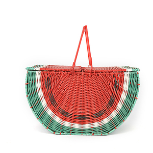 Produttore all'ingrosso tessuto a mano cestino da Picnic rettangolo anguria PE <span class=keywords><strong>Rattan</strong></span> intrecciato colorato <span class=keywords><strong>cesto</strong></span> di stoccaggio altalena <span class=keywords><strong>coperchio</strong></span> - Product Image 3