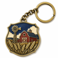Portachiavi Smaltato Personalizzato Serie Vintage Fattoria, Souvenir Premium 3D in Rilievo Oro Antico con Trattore e Fienile per Regalo e Collezione