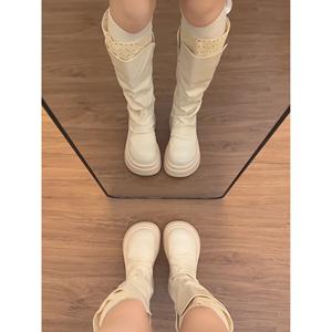 Bottes hautes blanches style rétro britannique à plateforme rehaussante pour femme, nouvelle collection automne 2026, bottes de chevalier assorties aux robes - Product Image 5