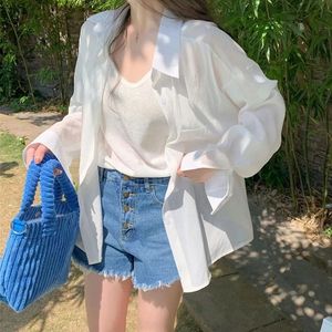 Trendy Chic Elegant White Lightweight Sun Protection Blouse Designer <strong>Women's</strong> <strong>Overshirt</strong>/Thin Cover-Up Top for Spring 2026 - Product Image 4