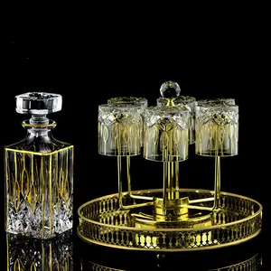 复古欧洲现代奢华风格金色彩绘威士忌酒瓶套装高端水晶杯架家用