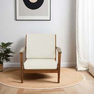 Sillón Moderno Connor de Madera Maciza con Detalles en Lino, Color Crema, Ecológico, para Sala de Estar, Dormitorio, Comedor, Oficina en Casa - Product Image 2