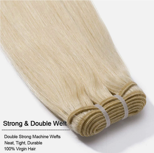 Extensions de cheveux humains blond platine, longues et lisses, à clipser, Remy, ensemble complet, densité 100%, taille personnalisable - Product Image 5