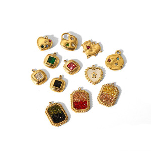 Colgantes de Acero Inoxidable con Diamantes de Imitación, Corazón Cuadrado, Coloridos, Conectores para Joyería DIY - Product Image 3