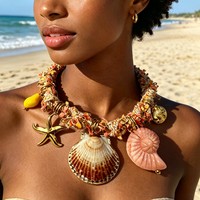 Collier rétro en corde épaisse tressée pour femme, pendentif unique en coquille Saint-Jacques, accessoire tendance, fleur en acier inoxydable, polyvalent