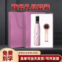Coffret Cadeau d'Affaires : Ventilateur et Parapluie – Cadeau Pratique pour Hôtesse, Journée des Enseignants, Fête des Pères, Conférence, Boîte Cadeau Créative en Papier