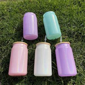 15Oz 16Oz 20Oz Sparkling <b>Beer</b> Can Holographic Shimmer Travel Mug White Sublimation Glitter Glass Jar - Product Image 1