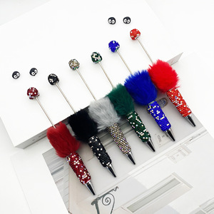 Wholesale Bling Full Cover Black Ink Ballpoint DIY Pens Top Pink Glitter <strong>Beaded</strong> <strong>Plastic</strong> Beadable Pens for Jewelry Acrylic Making - Product Image 2