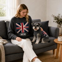 Set Sweater Rajut Bergaris untuk Pemilik Hewan Peliharaan dan Anjing, Desain Kustom ODM OEM Grosir, Motif Bendera Union Jack