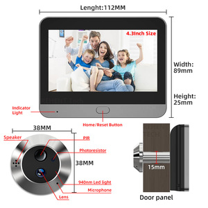 Campanello Intelligente Wireless con Telecamera Spioncino 3MP, Alimentato <span class=keywords><strong>a</strong></span> <span class=keywords><strong>Batteria</strong></span>, Schermo LCD HD da 4,3 Pollici, Visione Notturna, Sensore CMOS, WiFi, Scheda di Memoria, IP65 - Product Image 5