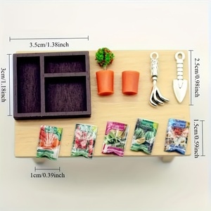Ensemble d'outils de jardinage miniatures pour maison de poupée, boîte en bois, pelle, bêche, râteau, accessoires pour plantes en pot et graines - Product Image 6