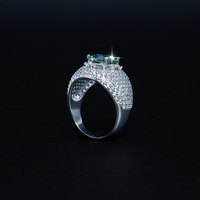 Bague Mixte de Luxe Prête à Expédier en Argent S925, Œuf de Pigeon, avec Grande Moissanite Verte 3 Carats, Couleur VVS D, pour Femme