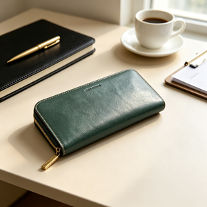 Portefeuille long vert foncé pour femme avec fermeture éclair, plusieurs emplacements pour cartes, compartiment pour billets, fermeture éclair en métal doré, pochette quotidienne - Product Image 5