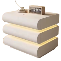 Meja Samping Tempat Tidur Kayu Modern Multifungsi Tiga Laci Stopkontak Speaker Bluetooth Lampu LED Perabot Rumah Tangga