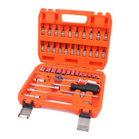 Boîte à outils en plastique OEM chromée de qualité industrielle, kit de 46 pièces avec clé à douille 1/4, cliquet, rallonge et barre de torsion pour vis et boulons