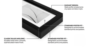 Cadre <span class=keywords><strong>photo</strong></span> noir 18x24 avec moulure large en bois d'ingénierie et <span class=keywords><strong>plexiglas</strong></span> poli pour montage mural vertical ou horizontal - Product Image 5