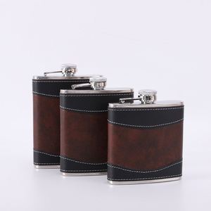 Wholesale Custom Stock 6Oz 7Oz 8Oz Leather Pouch 304 Stainless Steel Thickened Leather <b>Wine</b> Flask Portable Outdoor Hip Flask - Product Image 2
