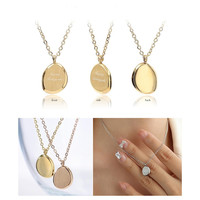 Collier en acier inoxydable personnalisable avec pendentif ovale biseauté, chaîne à maillons en or, argent, or rose, bijoux vierges gravables