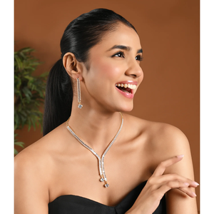 <b>Bridal</b> and Party Jewelry <b>Set</b> Gold Plated <b>Necklace</b> with Cubic Zirconia & Earrings American Diamond Jewelry for Women Fashionable - Product Image 6