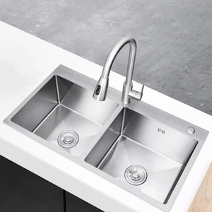 Wastafel Dapur Modern Smart Double Bowl Hitam Emas Buatan Tangan Bahan Stainless Steel SUS304 Bentuk Persegi Dengan Keran Waterfall 316 Fregadero - Product Image 2