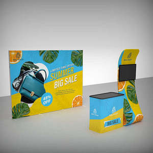 Présentoir mural haut de gamme en tissu pour stand d'exposition, avec étagères en aluminium et fond lumineux publicitaire - Product Image 3