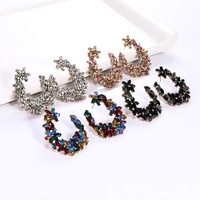 Anting-anting lingkaran kristal warna-warni grosir custom, anting-anting lingkaran multi vintage, perhiasan pesta wanita, hadiah