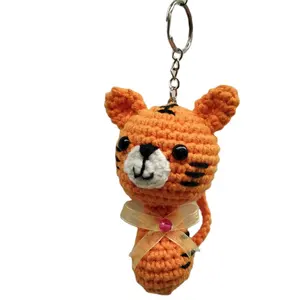 Wholesale 12 styles 10cm crochet dolls keychains cow tiger rabbit horse dog pig crochet keychain cute crochet toys and dolls