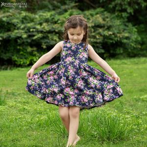 Bambini di estate dei vestiti increspature senza maniche lavorato <span class=keywords><strong>a</strong></span> <span class=keywords><strong>maglia</strong></span> del bambino del cotone floreale delle ragazze del vestito - Product Image 3