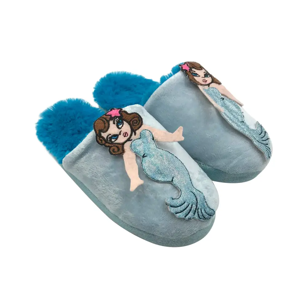 Wholesales women's memory foam slippers fuzzy closed toe plush fun warm mermaid indoor mules shoes slippers