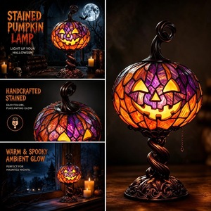 Lámpara de Mesa de Resina Estilo Vidrio Teñido con Forma de Calabaza de Halloween, Figura Decorativa Luminosa, Luz Nocturna, Dropshipping Shopify - Product Image 3