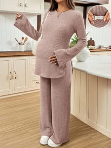 Ensemble de maternité 2 pièces King Mcgreen Star Automne : Haut pull à manches évasées et pantalon en maille avec fente latérale et taille ajustable pour la <span class=keywords><strong>grossesse</strong></span> - Product Image 5