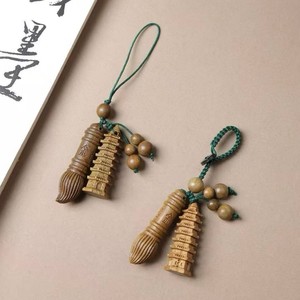 Green Sandalwood Wenchang Pagoda Keychain <b>Car</b> Key Pendant Creative <b>Ornament</b> Cultural Gift - Product Image 3