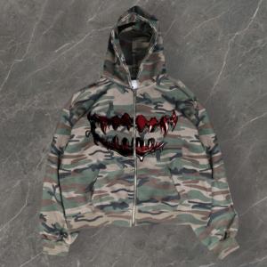 Sudadera con Capucha de Algodón con Estampado de Camuflaje Personalizado, Corte Cuadrado, para Hombre, con Cierre de Cremallera, para Otoño e Invierno - Product Image 3