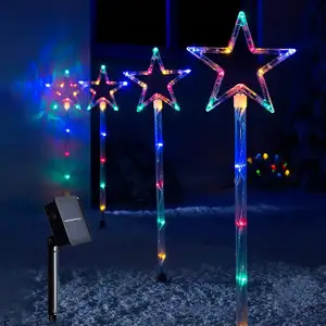 Luci solari per prato pentagramma Snowflake Star Christmas decorazione per esterni luci a LED