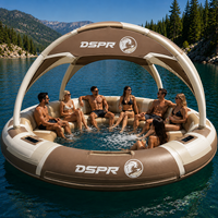 Île flottante gonflable de luxe avec quai modulaire, parasol, canapé et table pour les événements de villégiature et de marina
