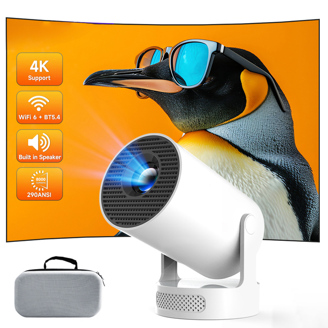 HY300 Pro Mini Projector with Battery Powered Android 14 4k Video LED Projector Smart Portable Outdoor Projector