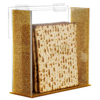 Boîte à Matzah en Acrylique Doré Scintillant, Support à Matzah en Lucite pour Table de Seder de Pessa'h, Décoration de Table de Fête Juive Judaica, Cadeau
