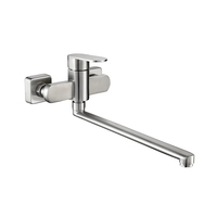 Robinet de cuisine en acier inoxydable brossé 304, eau froide et chaude, à poser sur plan, avec valve en céramique et bec flexible long