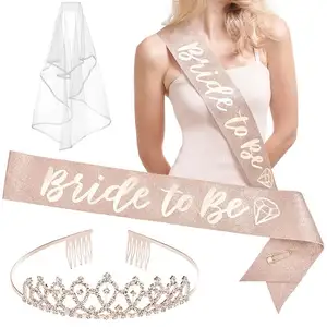 Neues Design Braut Strass Krone Rose Gold Braut Schärpe Dekorationen für Events Party zubehör zu sein