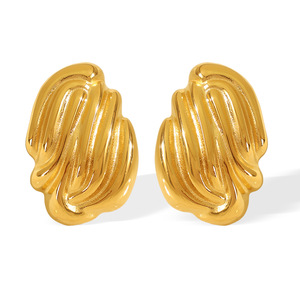 ต่างหูแฟชั่นทรงเรขาคณิตลายเปลือกหอย ไทเทเนียมสตีล ชุบทอง 18k ต่างหูเงิน EH261 - Product Image 5