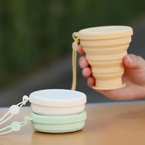 Mini taza retráctil con tapa para viajes al aire libre, taza retráctil para beber café, taza de té portátil de silicona, taza plegable