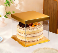 Boîtes à gâteaux transparentes en PET de haute qualité avec logo personnalisé en gros, boîtes à gâteaux carrées transparentes dorées pour les gâteaux d'anniversaire