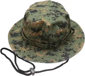 Özel erkek geniş ağız camo bonnie kova şapka tasarım logo serin baskılı kamuflaj plaj havzası balıkçı kova şapka