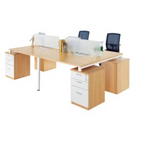 Poste de travail de bureau moderne pour 4 personnes en MFC E0 avec rangement latéral et écran de confidentialité pour centre d'appels