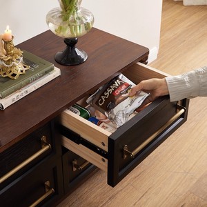 Mueble de TV de Madera Maciza Estilo Francés, Extensible, con Almacenamiento, para Sala de Estar, Soporte Audiovisual, Pino y Fresno, 1, 8, 2.5m - Product Image 4