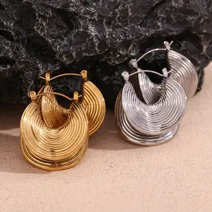 2024 New Arrived Gold Plated Copper Brass Earrings Fashion Jewelry Minimalist Hammered Huggies Earrings For Women